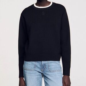 Sandro Nimbus wool-blend sweater in black with white trim long sleeve top size L